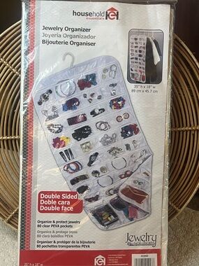 White Double-Sided Jewelry Organizer - Clear Pocket Storage